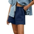 thumbnail image 1 of Byworldtasic Womens Shorts Jean Shorts for Women Drawstring Denim High Elastic Waisted Baggy Summer Shorts with Pockets, 1 of 6