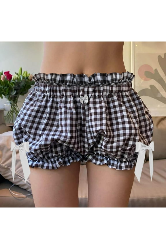 Womens Shorts Women Y2k Gingham Bloomers Cute Low Waist Plaid Pj Shorts Sexy Micro Sleep Shorts Ruffle Pajama Bottoms