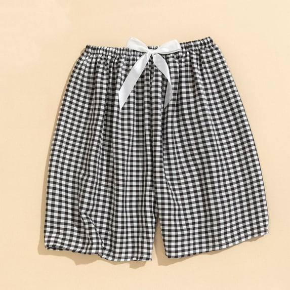 Byworldtasic Womens Shorts Women's Pajama Shorts Plaid Printed Loungewear Classic Comfy Cool Fall Elastic Above Knee Sleep