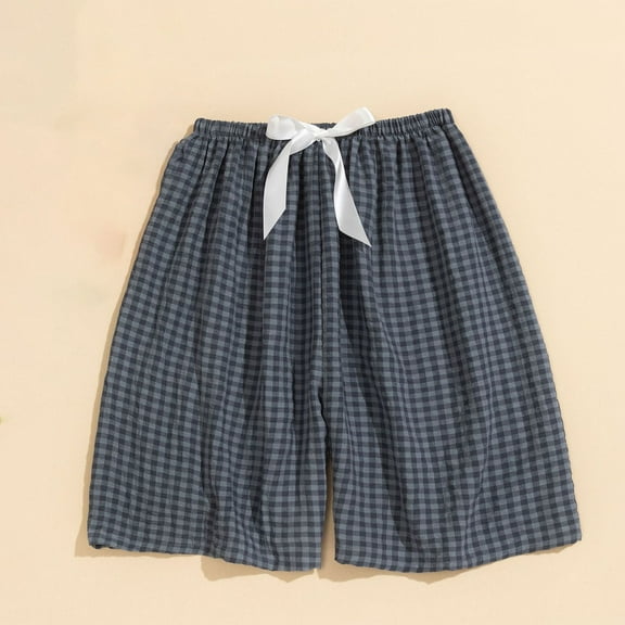 Byworldtasic Womens Shorts Women's Pajama Shorts Plaid Printed Loungewear Classic Comfy Cool Fall Elastic Above Knee Sleep