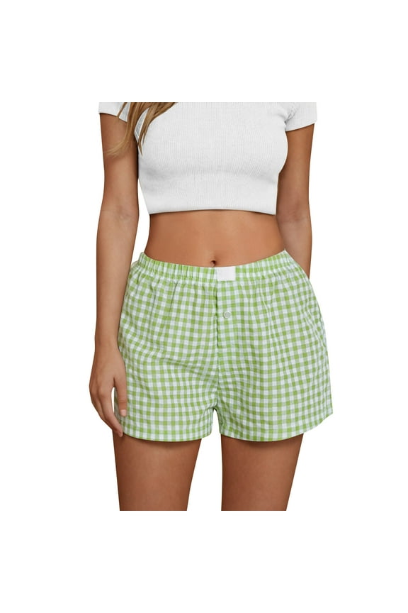Womens Shorts Women's Summer Casual Comfortable High-Waisted Wide-Leg Retro Checkered Shorts