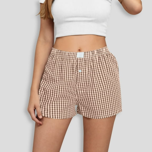 Byworldtasic Womens Shorts Women's Summer Casual Comfortable High-Waisted Wide-Leg Retro Checkered Shorts
