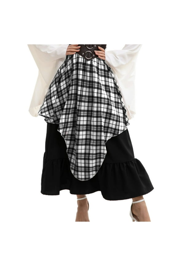 Womens Skirts Goth Asymmetrical Midi Skirt Women Punk Plaid Y2k Fairy 90s Flowy Plaid Skirts for Women High Waist Long Skirt