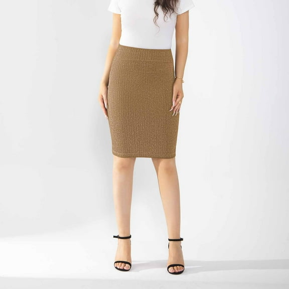 Byworldtasic Womens Skirts Women's High Waist Bodycon Pencil Skirt Stretchy Knee Length Midi Skirts for Busines Casual