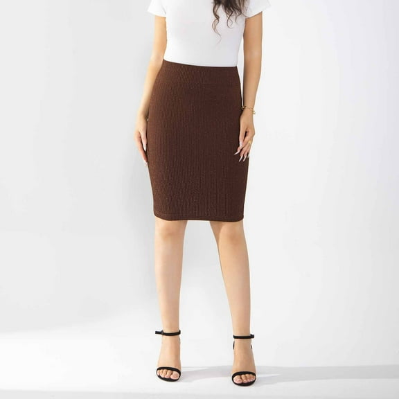 Byworldtasic Womens Skirts Women's High Waist Bodycon Pencil Skirt Stretchy Knee Length Midi Skirts for Busines Casual