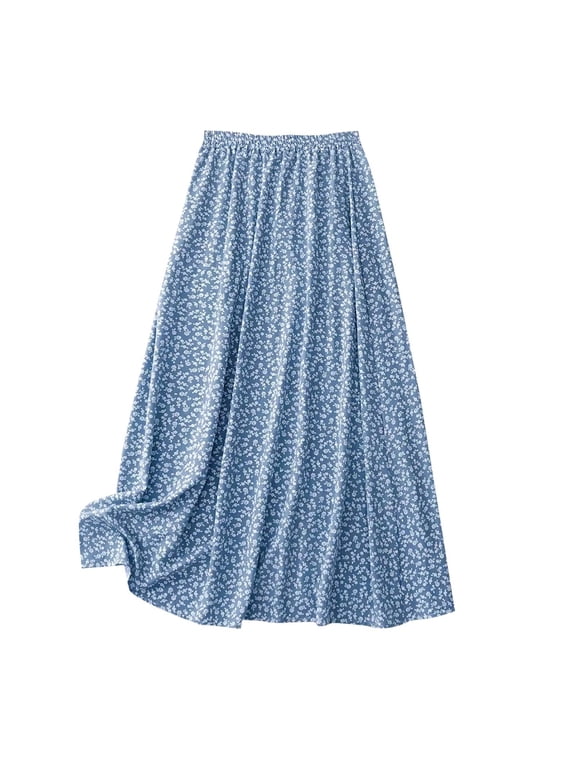 Womens Skirts Womens Flowy Maxi Skirt Boho Floral Long Skirt High Waist Elastic Waistband Summer Casual Beach Skirts