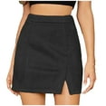 thumbnail image 1 of Byworldtasic Womens Skirts Womens High Waist Suede Fall Skirt Side Split Bodycon Short Zipper A Line Corduroy Mini Skirt for Women, 1 of 5