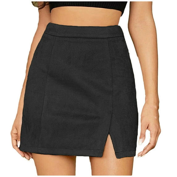 Byworldtasic Womens Skirts Womens High Waist Suede Fall Skirt Side Split Bodycon Short Zipper A Line Corduroy Mini Skirt for Women