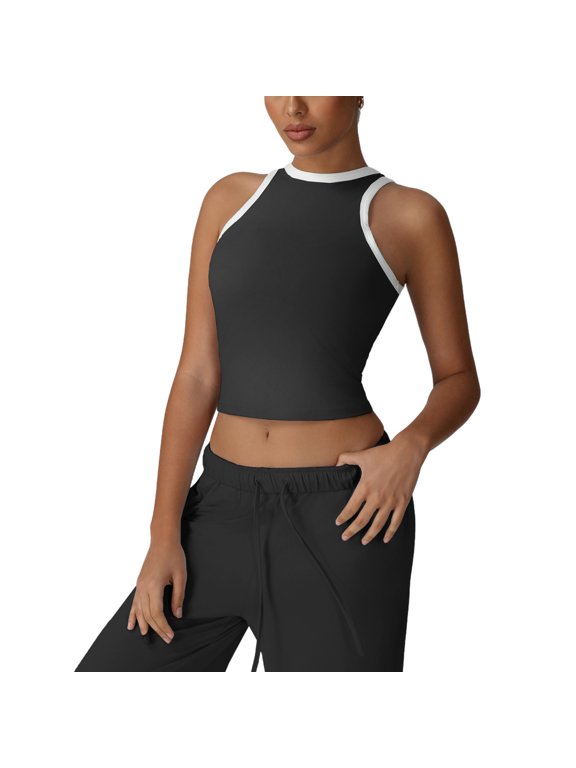 Womens Sleeveless Tank Tops Summer Casual Shirts Comfy Workout Blouses Solid Slim Fitted Crop Top