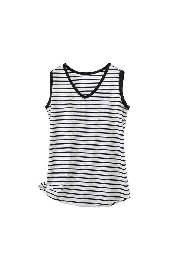 Womens Sleeveless Tees Plus Size Crewneck Ribbed Tank Basic Summer Top Slim Fitted Striped Shirts