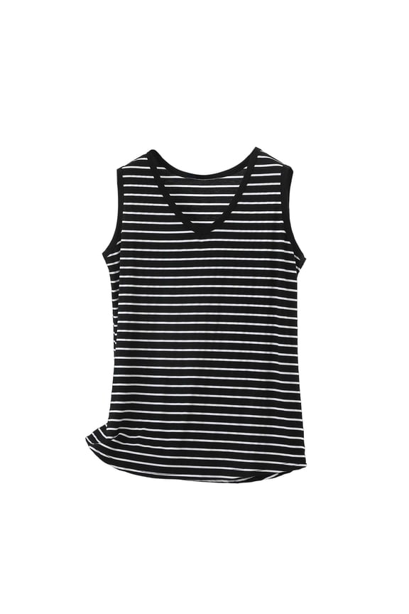 Womens Sleeveless Tees Plus Size Crewneck Ribbed Tank Basic Summer Top Slim Fitted Striped Shirts