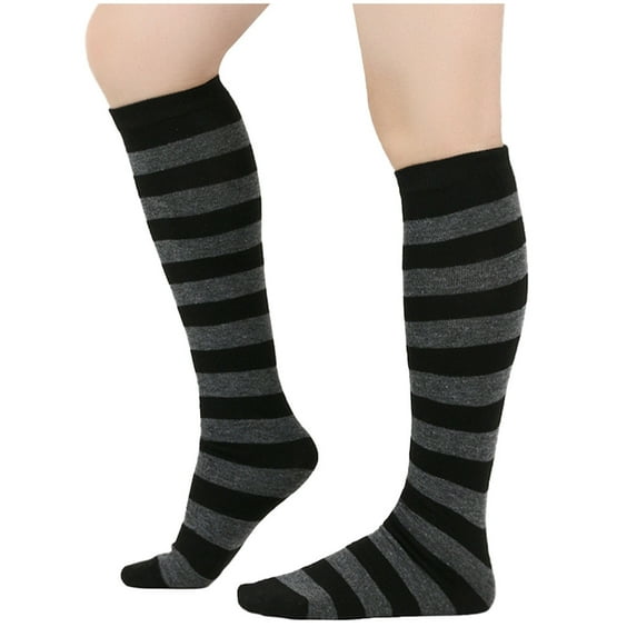 Byworldtasic Womens Socks Warm Cotton Striped Knee High Socks for Women Outdoor Sport Athletic Stripe Casual Tube Socks