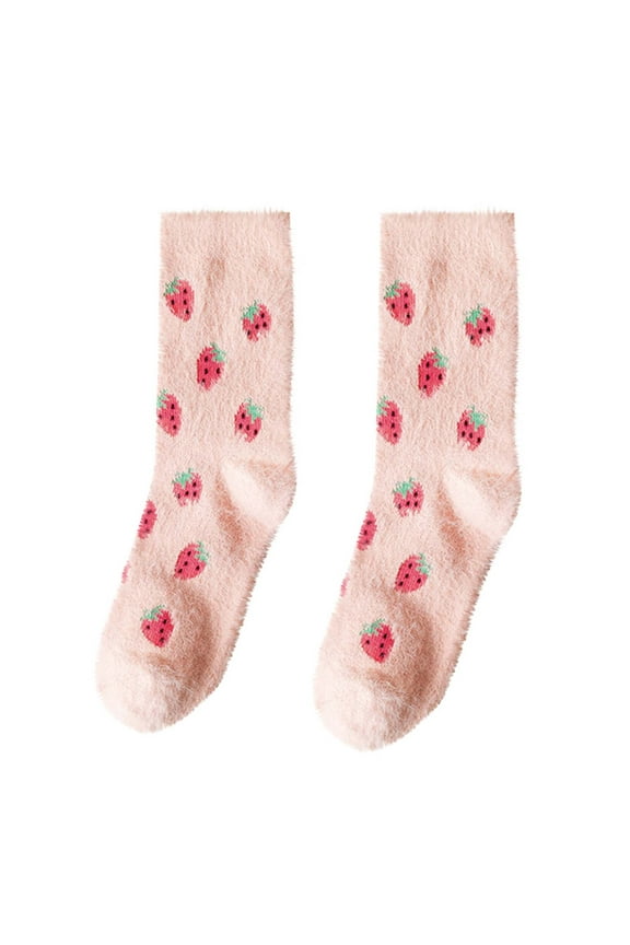 Womens Socks Women's Strawberries Cozy Crew Socks Cute Winter Plush Socks