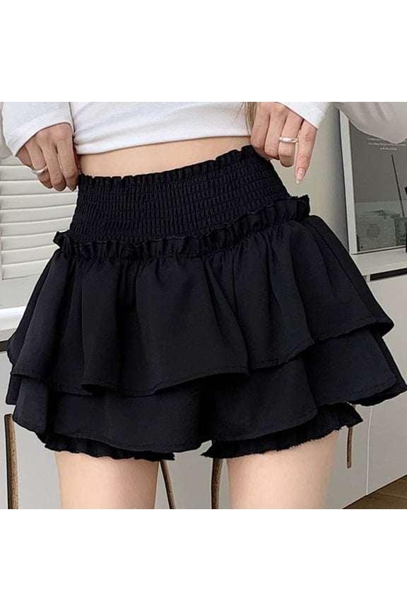Womens Solid Color Skirts Womwns Kawaii Lolita Harajuku Goth Fashion Gothic Clothes Elastic Waist Vintage Layered Short Tiered Skirt