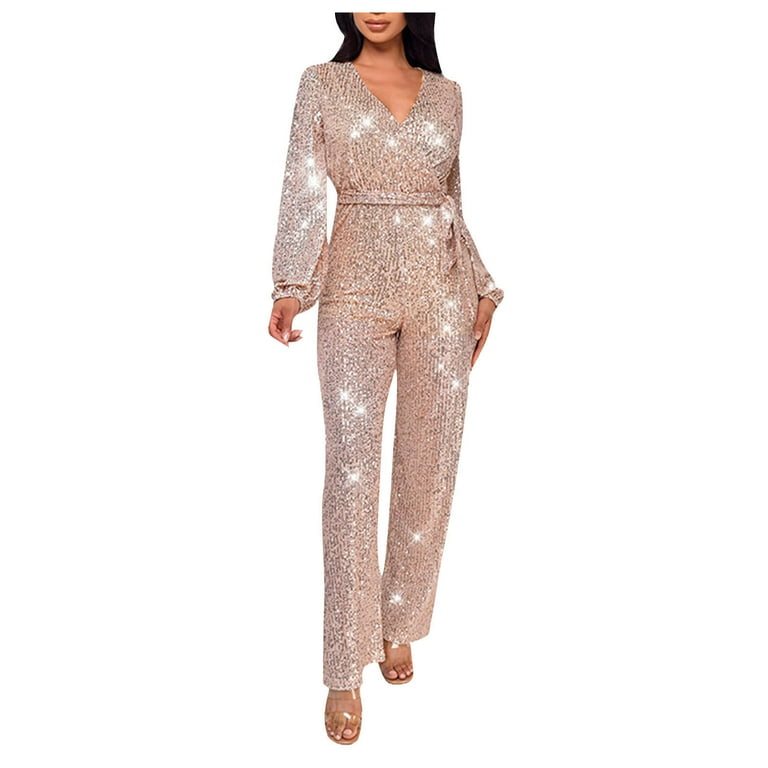 Byworldtasic Womens Sparkly Jumpsuit Womens Formal Plus Size Long