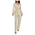 thumbnail image 1 of Byworldtasic Womens Sparkly Jumpsuit Womens Formal Plus Size Long Sleeve Sequin Party Rompers Sexy V Neck Wide Leg Jumpsuits, 1 of 5