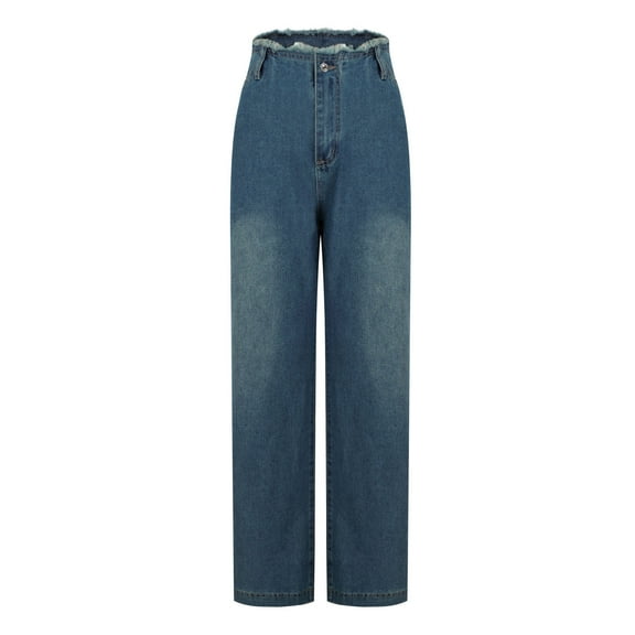 Byworldtasic Womens Straight Wide Leg Jeans Women's Fashion High Waist Button Zipper Baggy Denim Non Stretch Ankle Jean Pant with Pocket