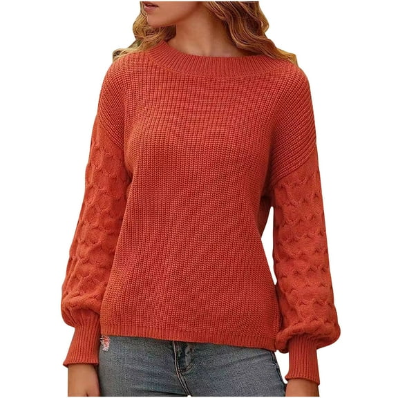 Byworldtasic Womens Sweaters Pullover Sweaters for Women Casual Loose Long Sleeve Mock Neck Ribbed Jumper Sweaters Chunky Knit Baggy Fall Striped Sweater Top Watermelon Red