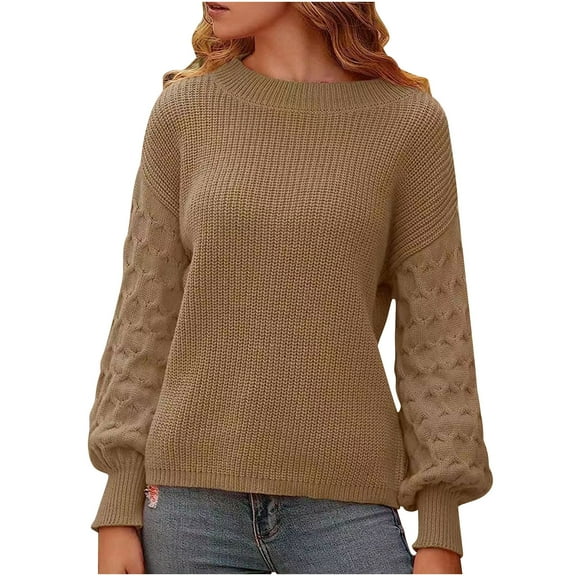 Byworldtasic Womens Sweaters Pullover Sweaters for Women Casual Loose Long Sleeve Mock Neck Ribbed Jumper Sweaters Chunky Knit Baggy Fall Striped Sweater Top Khaki