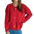 thumbnail image 1 of Byworldtasic Womens Sweaters Women's Button Up Crew Neck Cardigan Long Sleeve Knitted Sweater Outwear With Pockets Red, 1 of 6