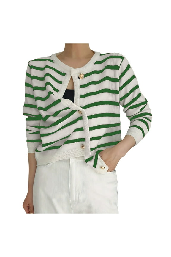 Womens Sweaters Women's Cardigan Lightweight Trendy Sweaters Striped Long Sleeve Button Down Fall Cardigan Sweaters Green