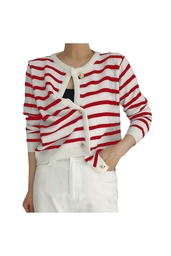 Womens Sweaters Women's Cardigan Lightweight Trendy Sweaters Striped Long Sleeve Button Down Fall Cardigan Sweaters Red