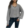 thumbnail image 1 of Byworldtasic Womens Sweaters Women's Chunky Knit Open Front Sweater Long Sleeve Button Loose Short Cardigan Outerwear Coats Gray, 1 of 4