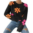 thumbnail image 1 of Byworldtasic Womens Sweaters Women's Floral Print Crewneck Cropped Sweater Trendy Long Sleeve Ribbed Knit Pullover Tops Black, 1 of 6