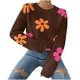 thumbnail image 1 of Byworldtasic Womens Sweaters Women's Floral Print Crewneck Cropped Sweater Trendy Long Sleeve Ribbed Knit Pullover Tops Brown, 1 of 6