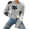 thumbnail image 1 of Byworldtasic Womens Sweaters Women's Floral Print Crewneck Cropped Sweater Trendy Long Sleeve Ribbed Knit Pullover Tops Gray, 1 of 6
