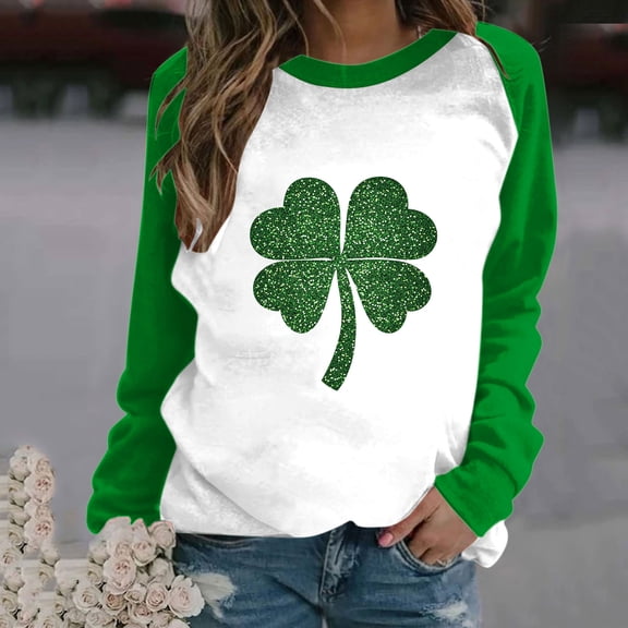 Byworldtasic Womens Sweatshirt Women's Casual Blouses St. Patrick's Day Print Long-sleeved Round-neck Tops
