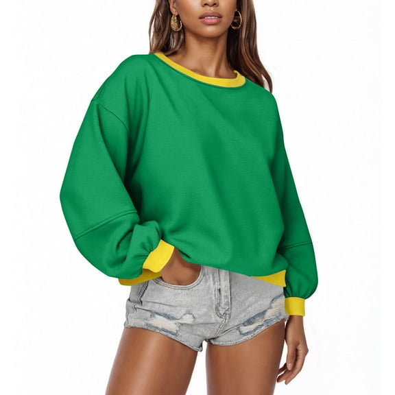 Byworldtasic Womens Sweatshirt No Boundaries Womens Oversized Blouses Crewneck Long Sleeve Pullover Color Block Y2k Cropped Tops