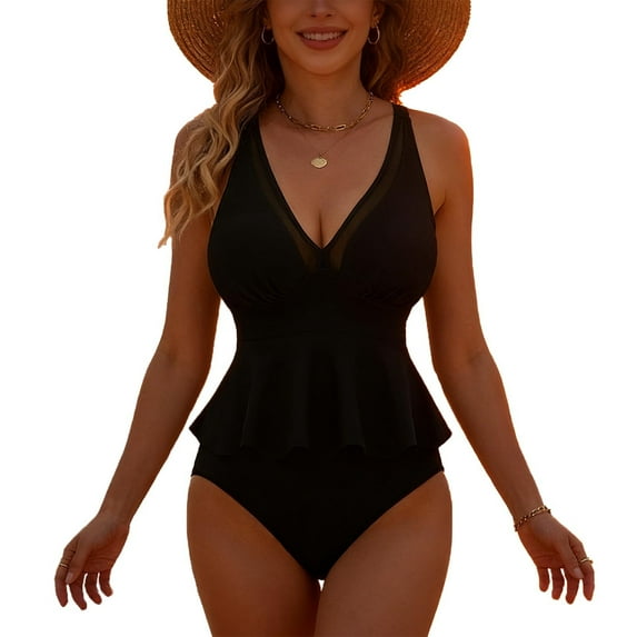 Byworldtasic Womens Swimsuits Tankini Two Piece Bathing Suits Tummy Control High Waisted Bikini Set 2026 Ruffled Swimwear