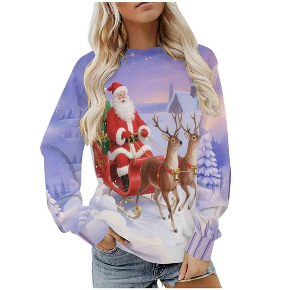 Byworldtasic Womens Top Womens Christmas Sweatshirt Cute Santa Claus Graphic Holiday Shirts Casual Crewneck Long Sleeve Loose Athletic Tops