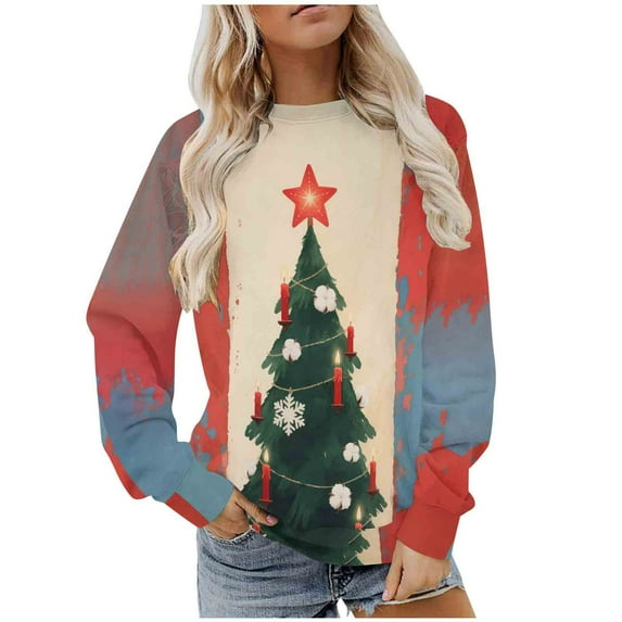 Byworldtasic Womens Top Womens Christmas Sweatshirt Cute Santa Claus Graphic Holiday Shirts Casual Crewneck Long Sleeve Loose Athletic Tops
