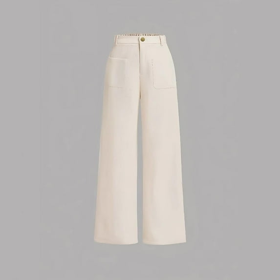 Byworldtasic Womens Trousers Women's Solid Color Casual Versatile Corduroy Retro Straight-Leg Long Pants