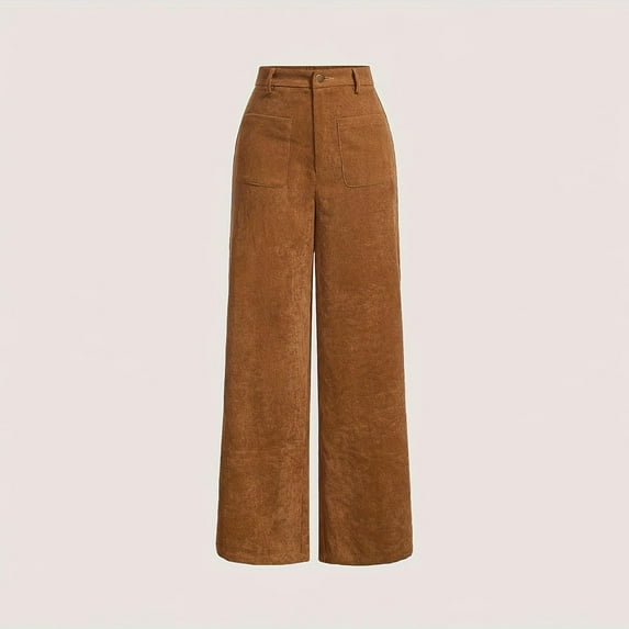Byworldtasic Womens Trousers Women's Solid Color Casual Versatile Corduroy Retro Straight-Leg Long Pants