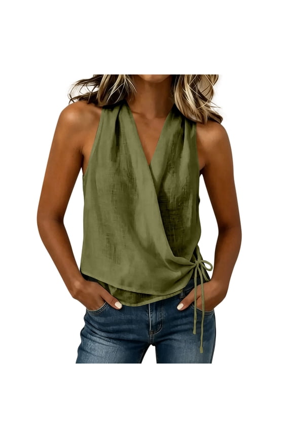 Womens V-neck Vest Dressy Casual Sleeveless Halter Tank Tops Trendy Summer Wrap Blouse