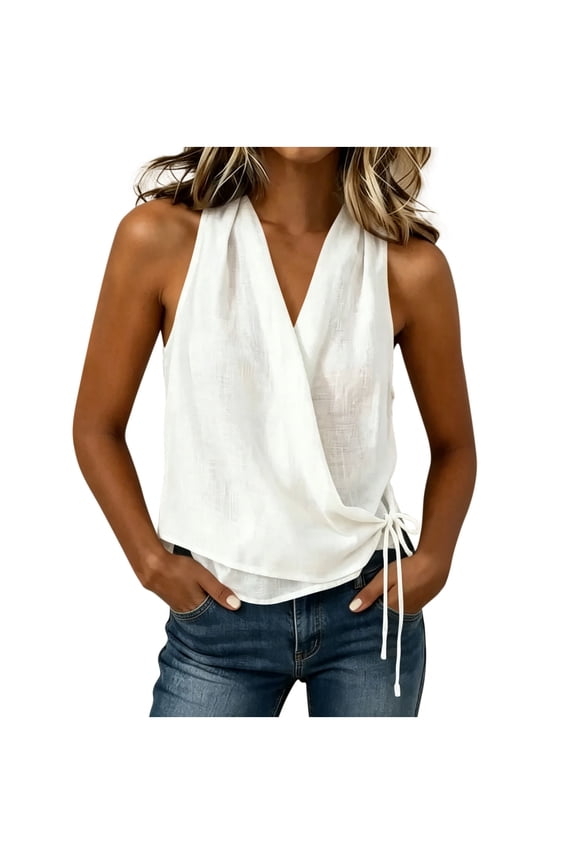 Womens V-neck Vest Dressy Casual Sleeveless Halter Tank Tops Trendy Summer Wrap Blouse