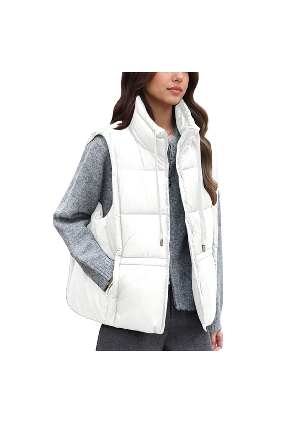 Womens Vests Womens Oversized Puffer Vest Collared Sleeveless Jacket Zip Up Lightweight Bubble Padded Coat