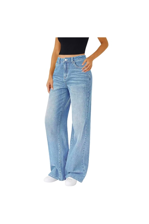 Womens Wide Leg Jeans Woman High Waisted Baggy Jeans Y2k Boyfriend Jean Trendy High Rise Denim Pants with Pocket
