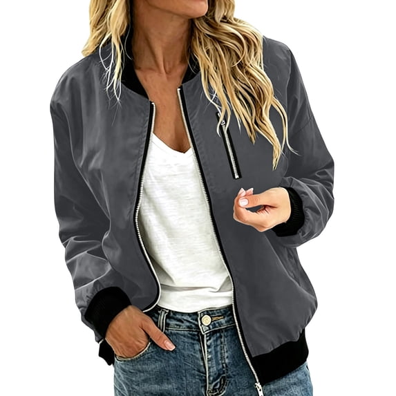 Byworldtasic Zip Up Bomber Jackets for Women Outerwear Windbreaker Coat Trendy Lightweight Jacket