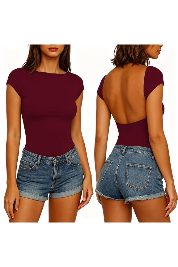 No Boundaries Short Sleeve Crop Tops for Women Tight Fitted Cropped Backless T Shirts 2026 Summer Trendy Tee