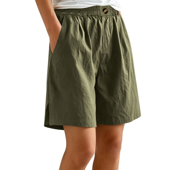 ByworldtasicNo Boundaries Wide Leg Cotton Shorts for Women Elastic High Waisted Pleated Casual Loose Bermuda Shorts