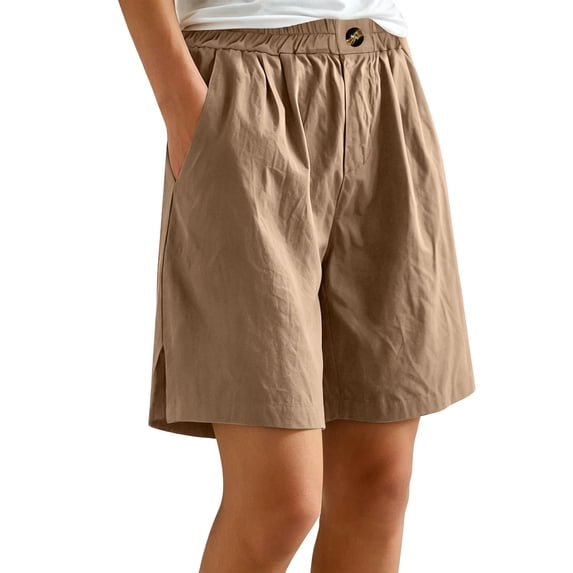 ByworldtasicNo Boundaries Wide Leg Cotton Shorts for Women Elastic High Waisted Pleated Casual Loose Bermuda Shorts