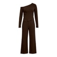 thumbnail image 1 of ByworldtasicNo Boundaries Women Two Piece Outfits Sets Lounge Off Shoulder Long Sleeve Top Wide Leg Pant Tracksuit Sets, 1 of 8