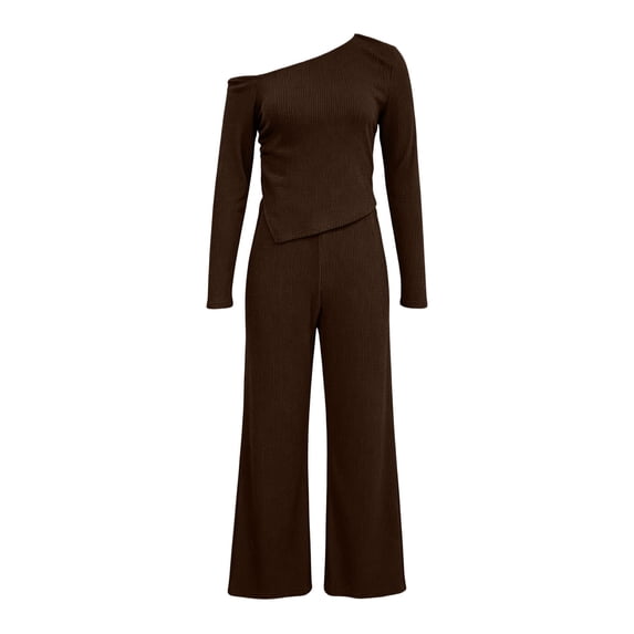 ByworldtasicNo Boundaries Women Two Piece Outfits Sets Lounge Off Shoulder Long Sleeve Top Wide Leg Pant Tracksuit Sets