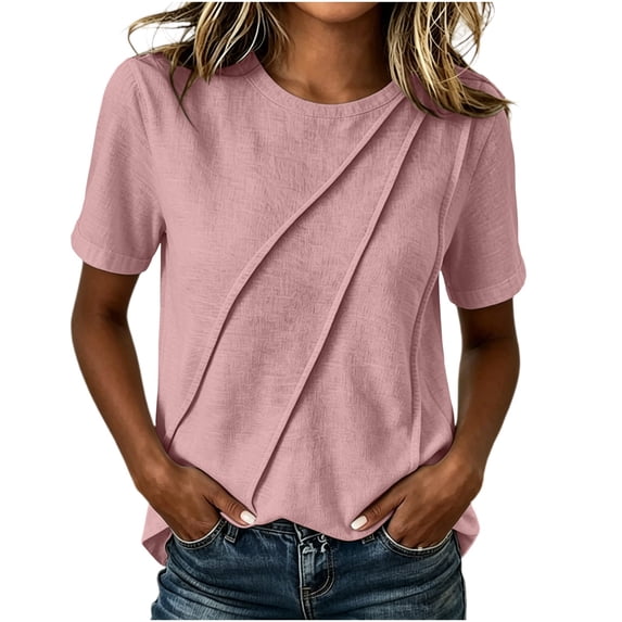 ByworldtasicNo Boundaries Women's Short Sleeve Tops Soft Comfortable Crewneck T-Shirts with Unique Diagonal Stitching Blouse
