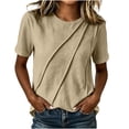 thumbnail image 1 of ByworldtasicNo Boundaries Women's Short Sleeve Tops Soft Comfortable Crewneck T-Shirts with Unique Diagonal Stitching Blouse, 1 of 6