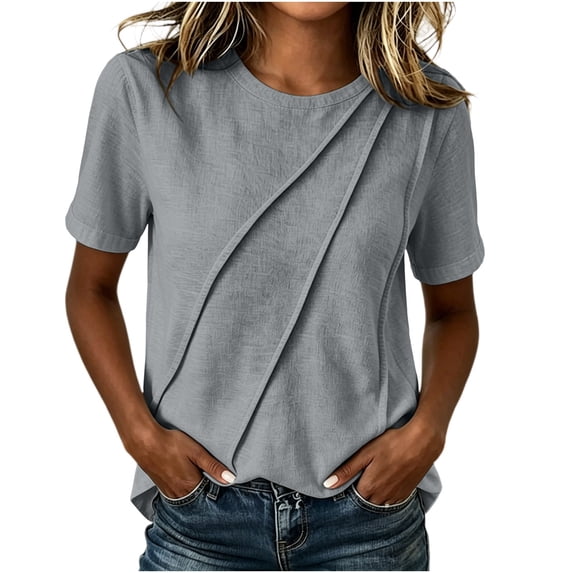 ByworldtasicNo Boundaries Women's Short Sleeve Tops Soft Comfortable Crewneck T-Shirts with Unique Diagonal Stitching Blouse